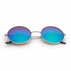 Hippie ronde partybril met groen-blauwe spiegellenzen