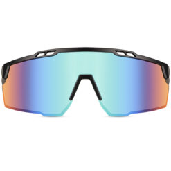 Alternative view of Zwarte sport zonnebril met glanzend semi randloos montuur en groene pootjes - Blauw glas