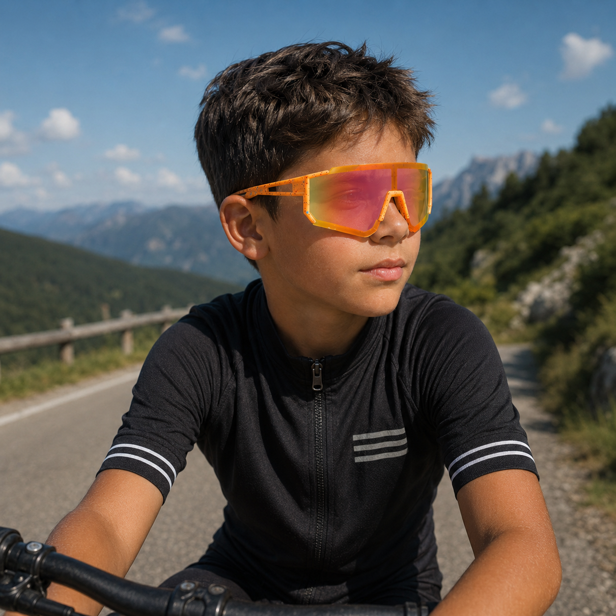 Sport zonnebril voor kinderen met semi randloos montuur en oranje pootjes - Multicolor glas - Afbeelding 3